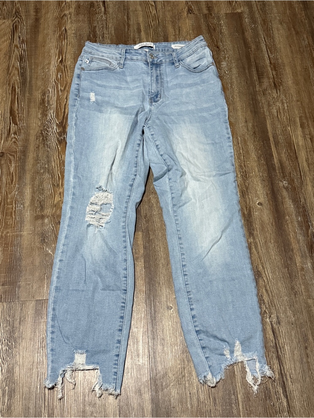 Judy Blue Boyfriend Fit Jeans Women's 9/29 Frayed Hem Distressed Relaxed Fit